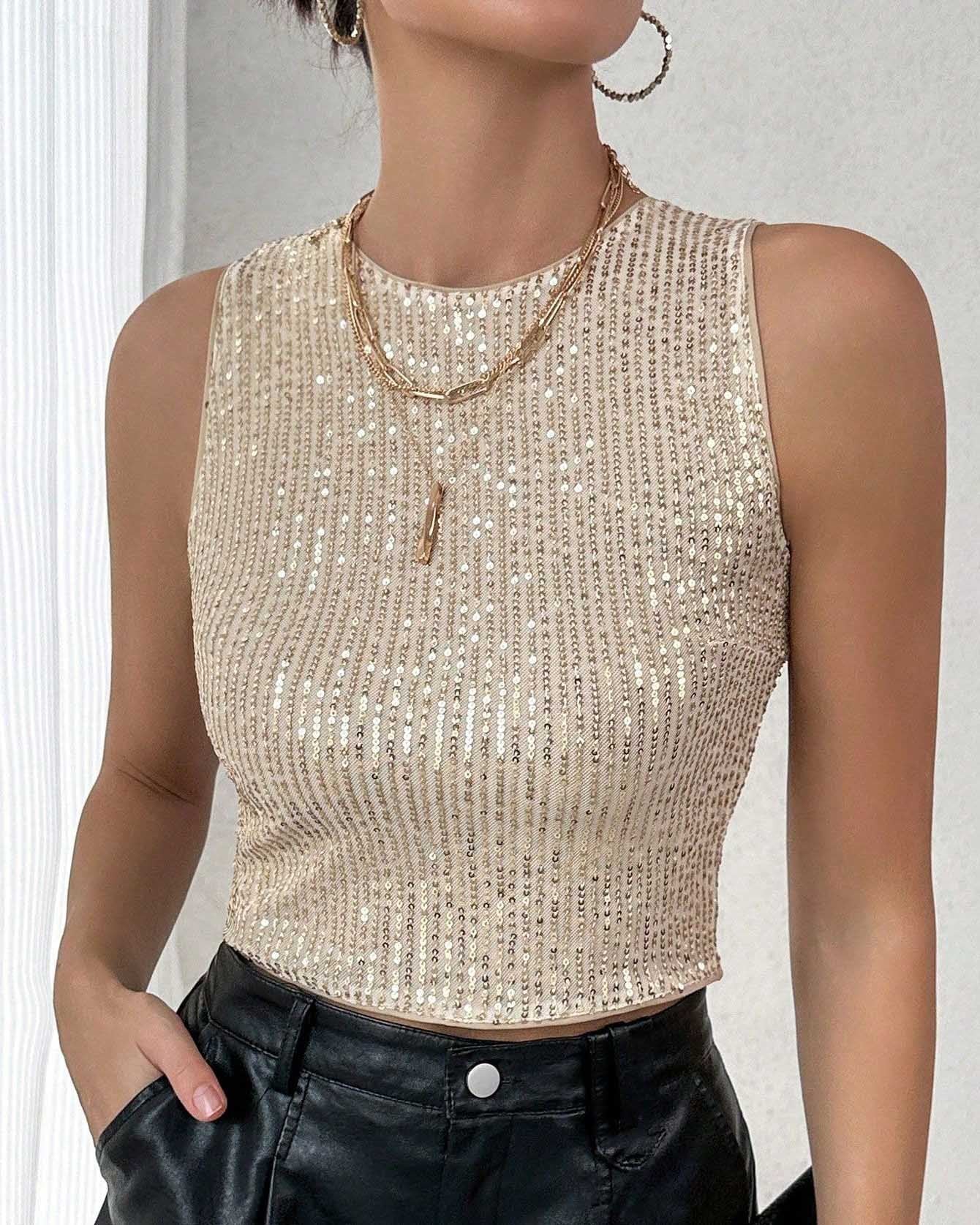 Solid Sequins Vest