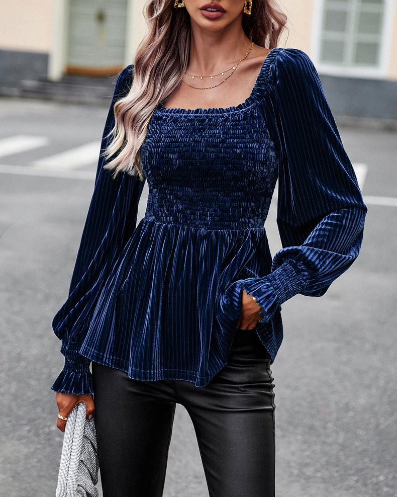 Pleuche Puff Sleeves Top