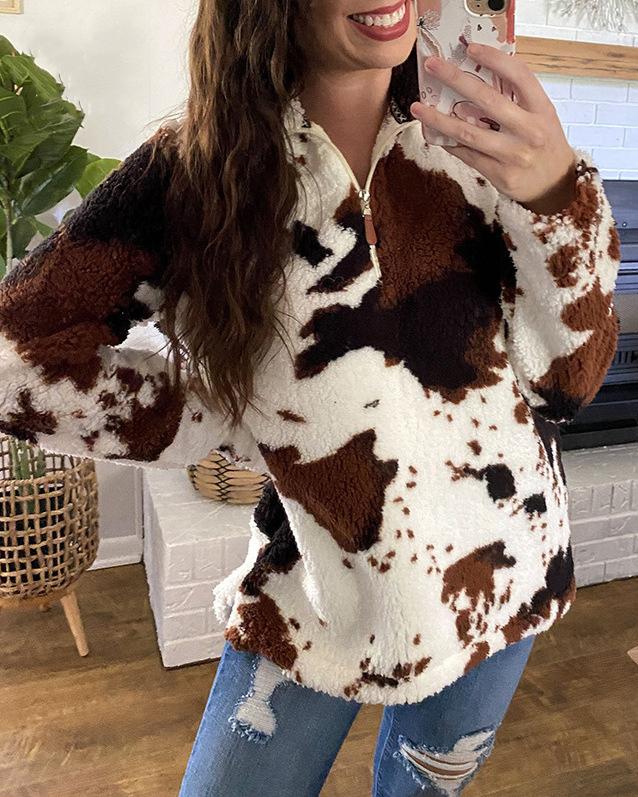 Cow Print Zip Sweat