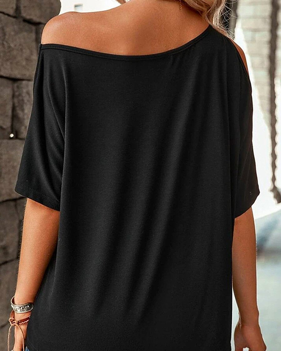 Solid Color Asymmetric Neckline Top