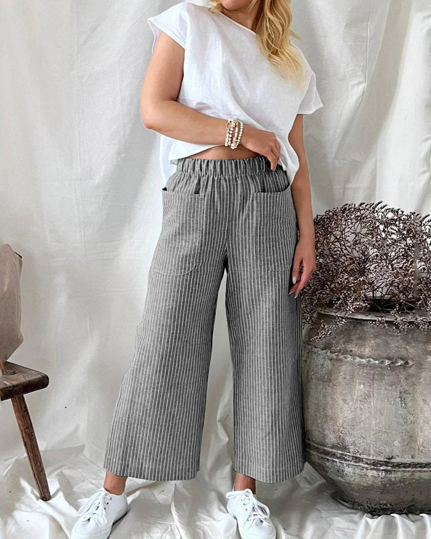 STRIPE CASUAL STRAIGHT LEG PANTS