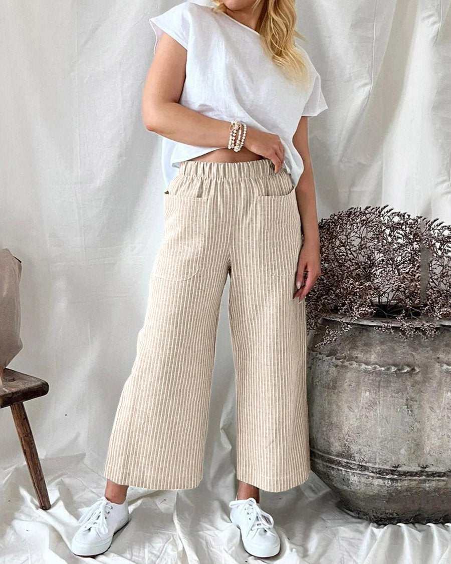 STRIPE CASUAL STRAIGHT LEG PANTS