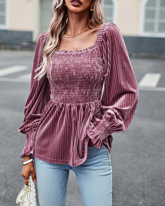 Pleuche Puff Sleeves Top