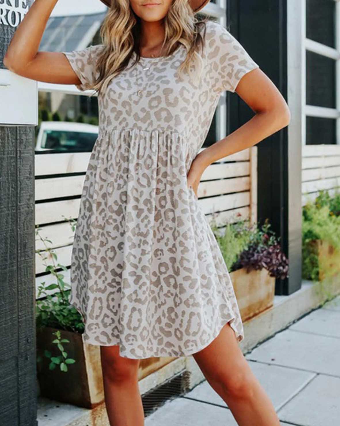 Crew Neck Leopard Print Dress