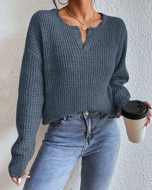 V-neck Waffle Sweater