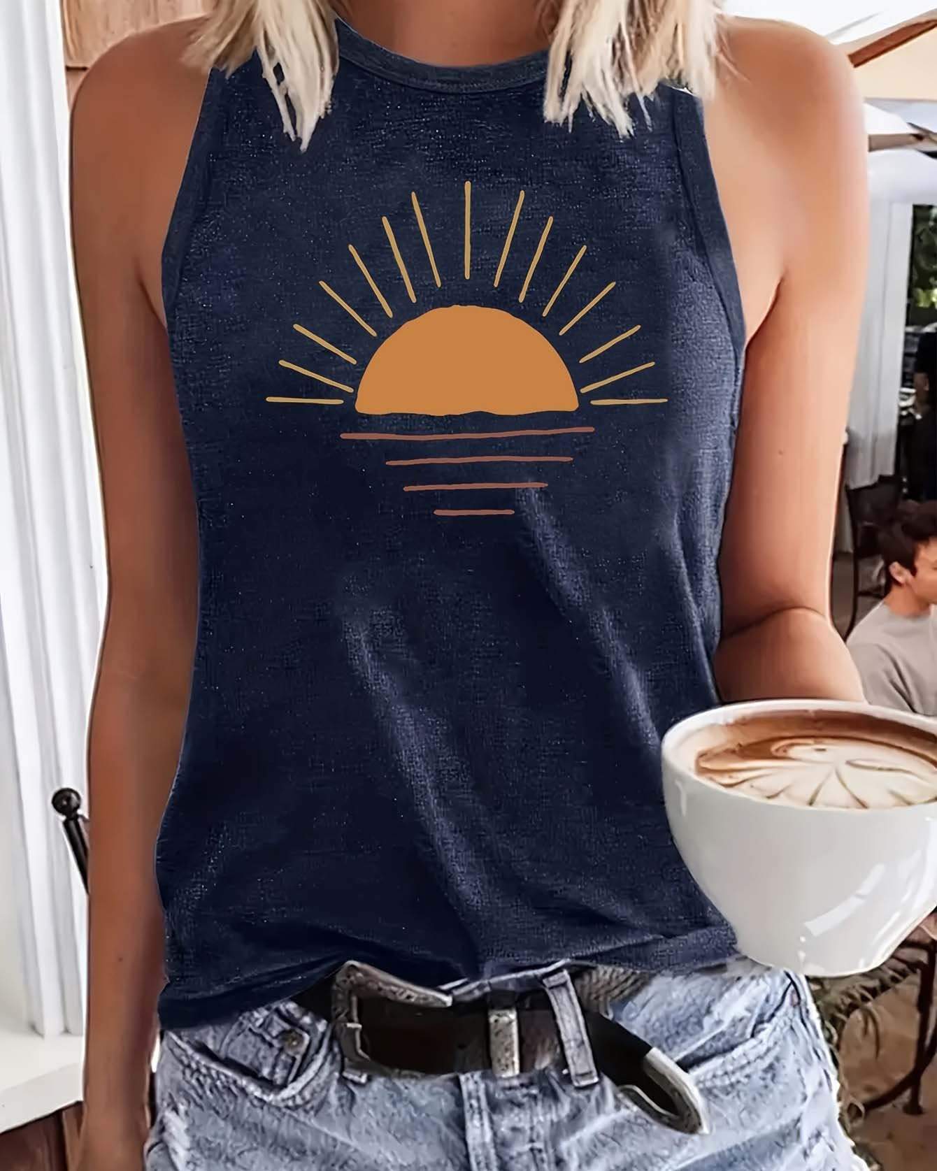 Graphic Round Neck Tank Top