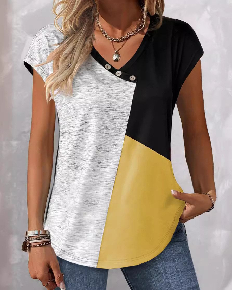 Colorblock V Neck Top