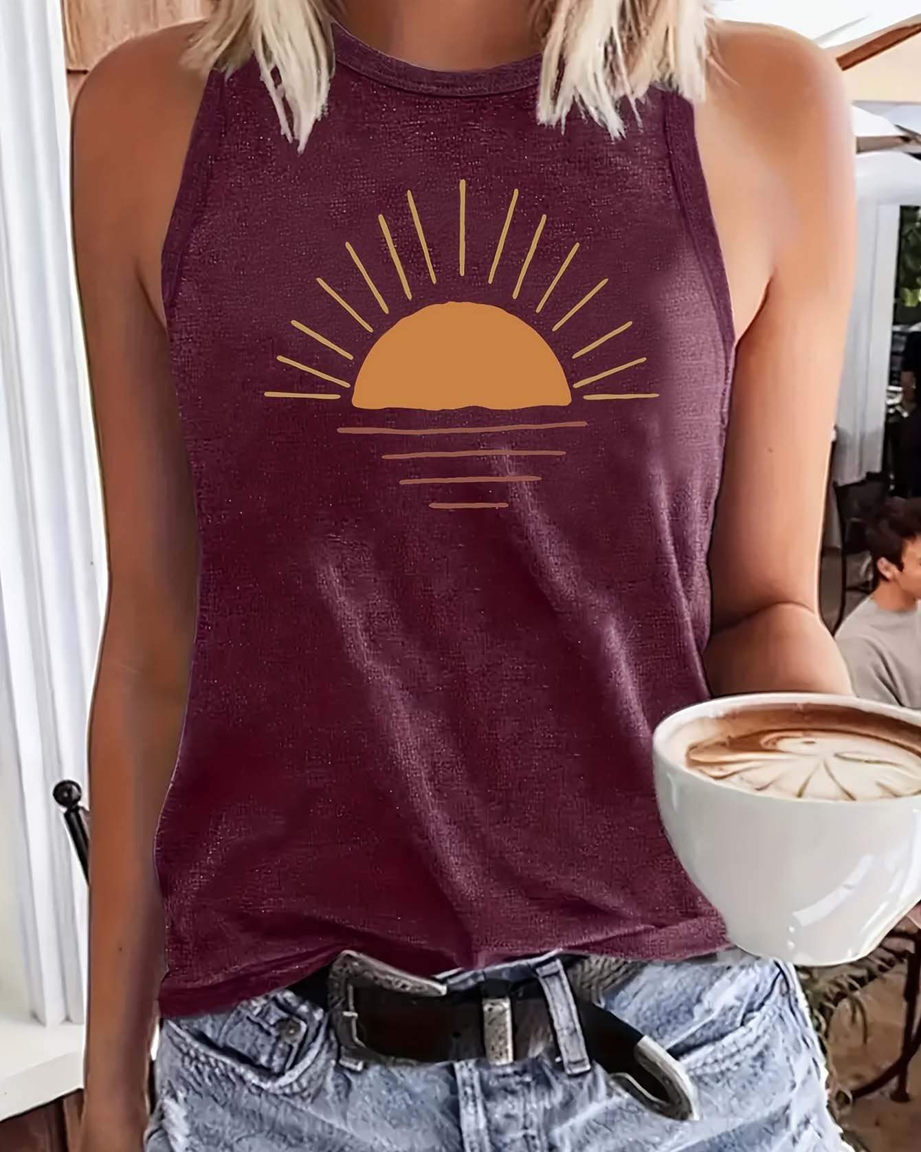 Graphic Round Neck Tank Top