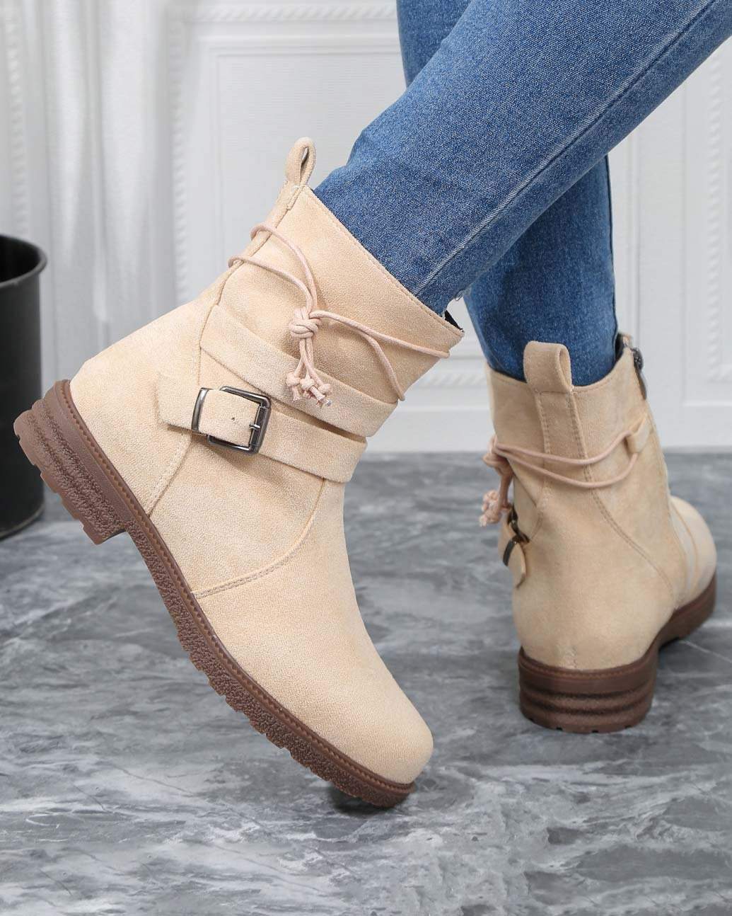 Faux Suede Zipper Boots