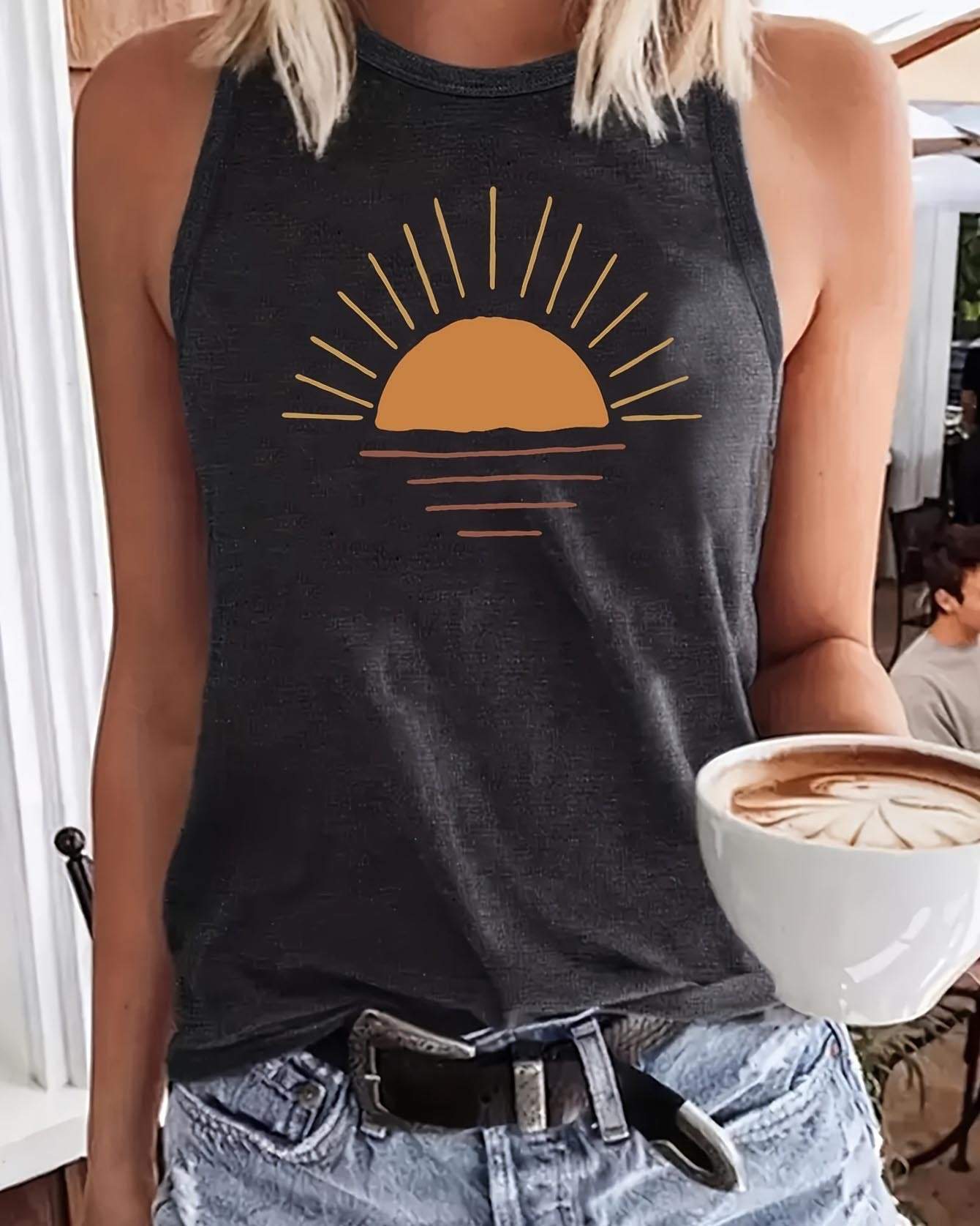 Graphic Round Neck Tank Top