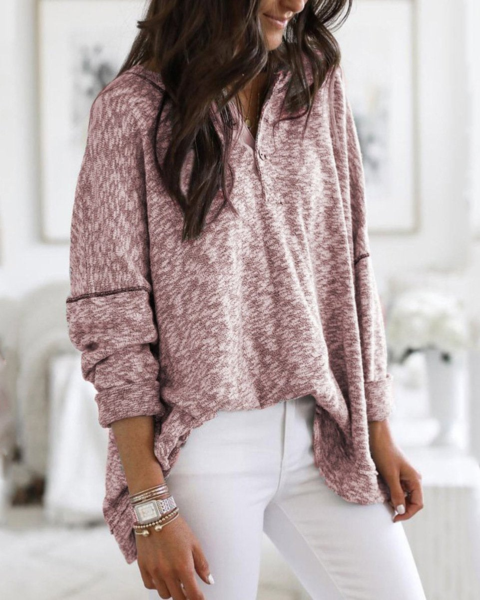 Long Sleeve V-Neck Button Top