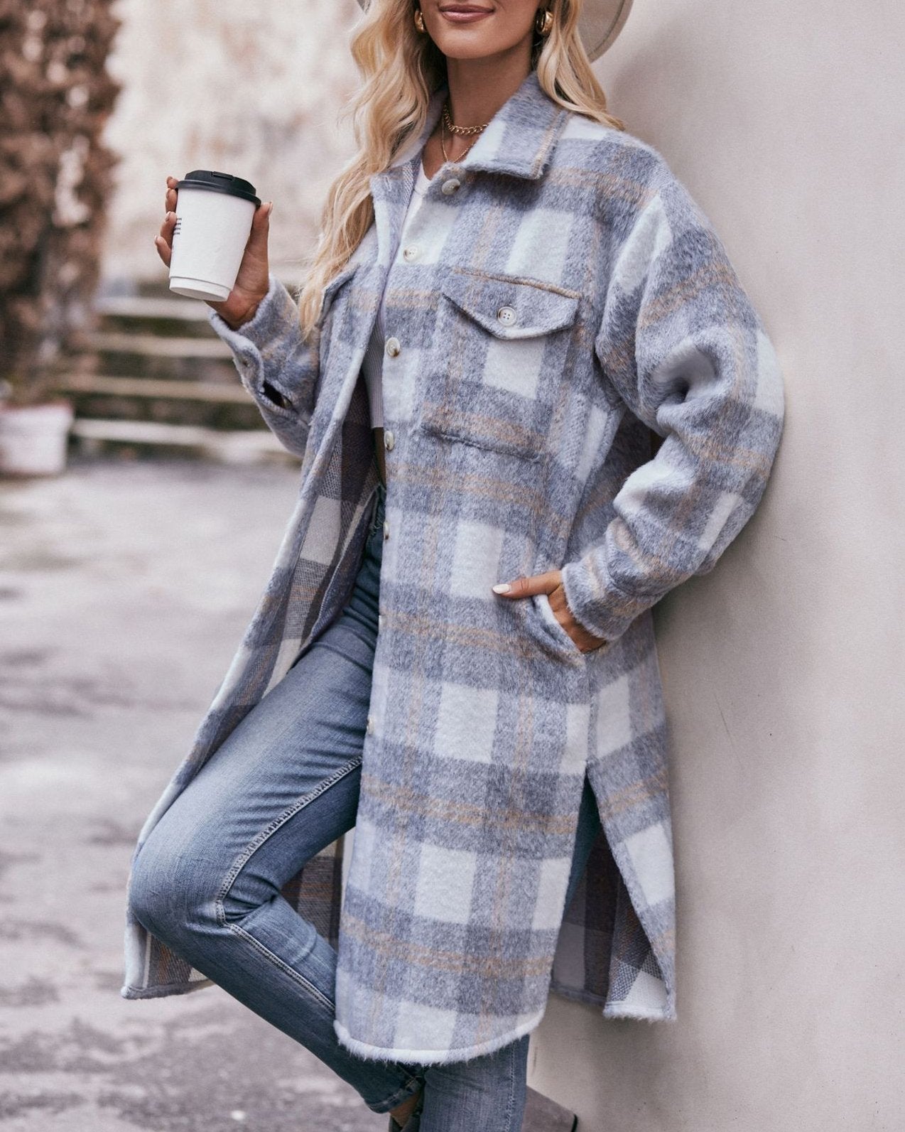 Long Mauhair Plaid Jacket