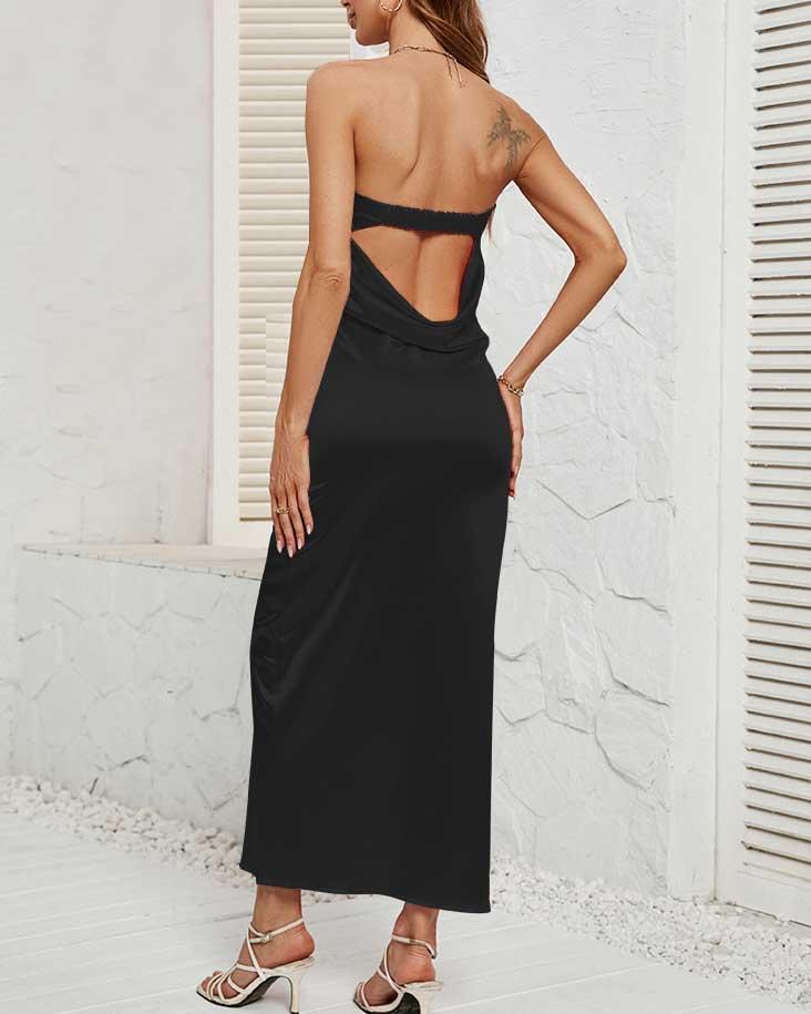 Solid Slim Fit Backless Dress