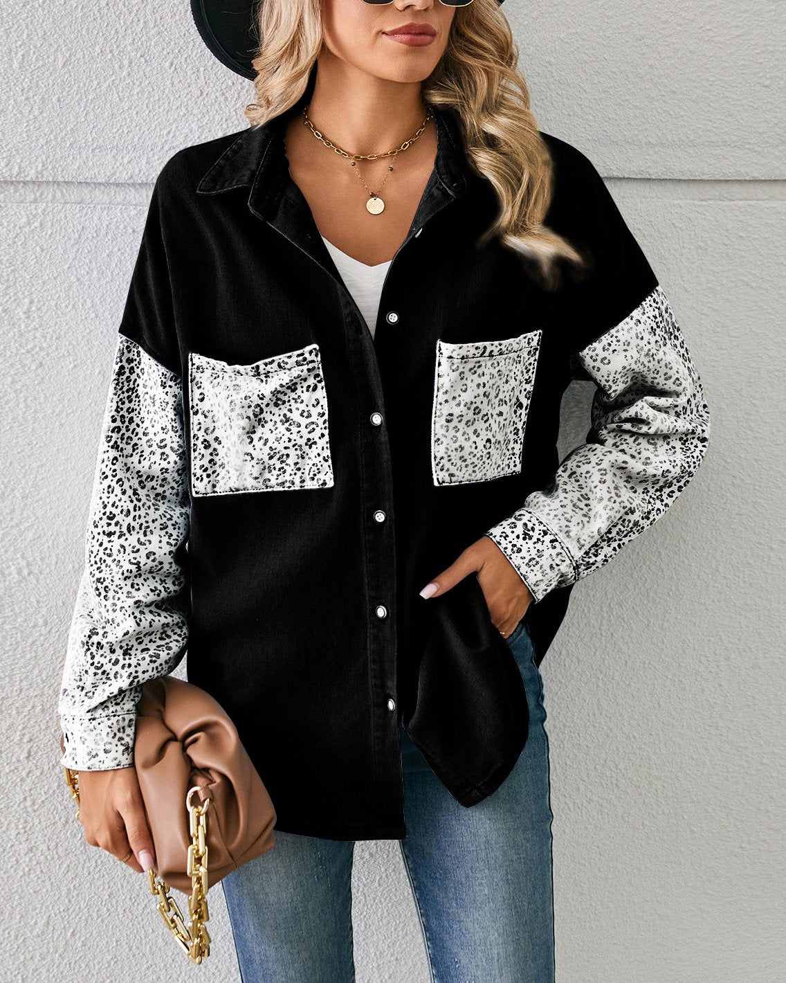 Loose Leopard Print Denim Shirt