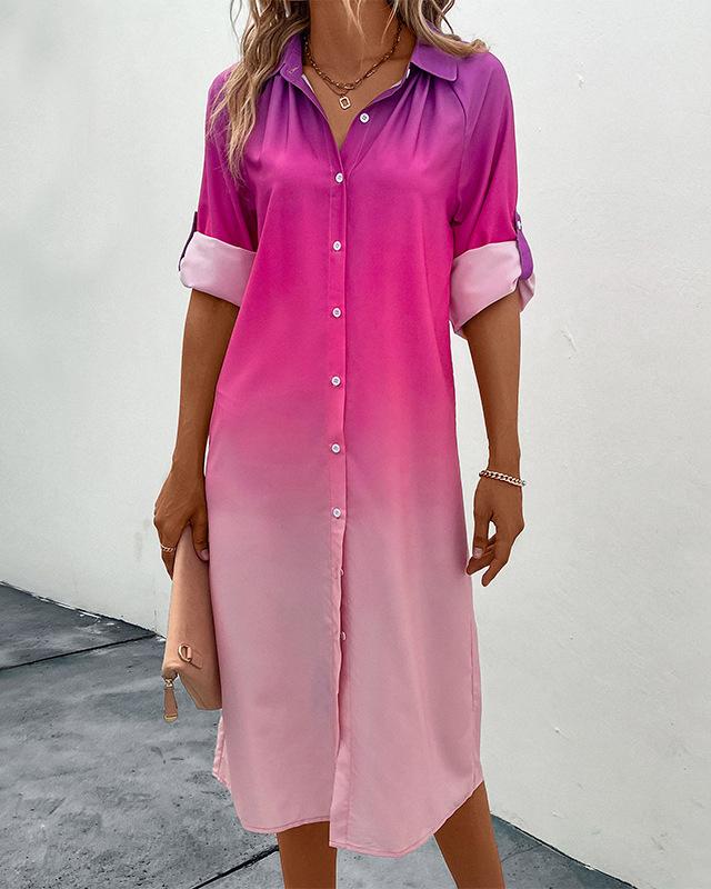 Long Sleeve Gradient Shirtdress