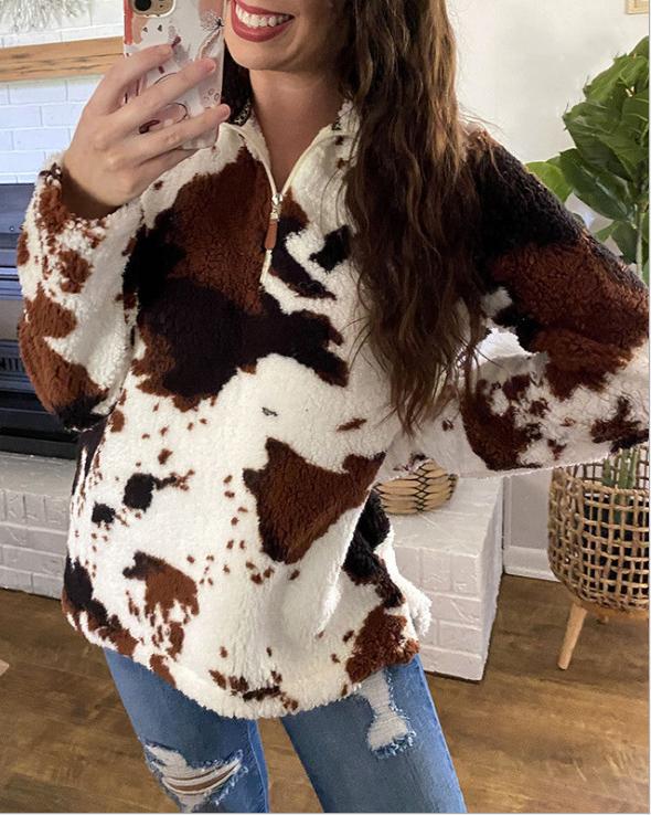 Cow Print Zip Sweat