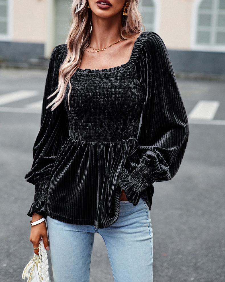 Pleuche Puff Sleeves Top