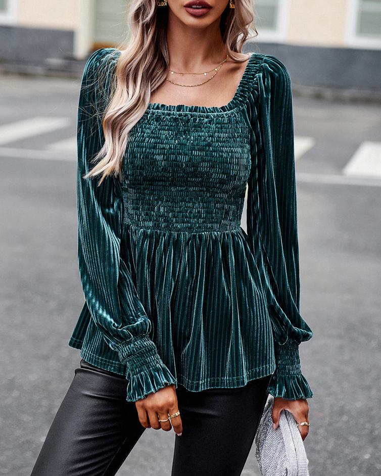 Pleuche Puff Sleeves Top