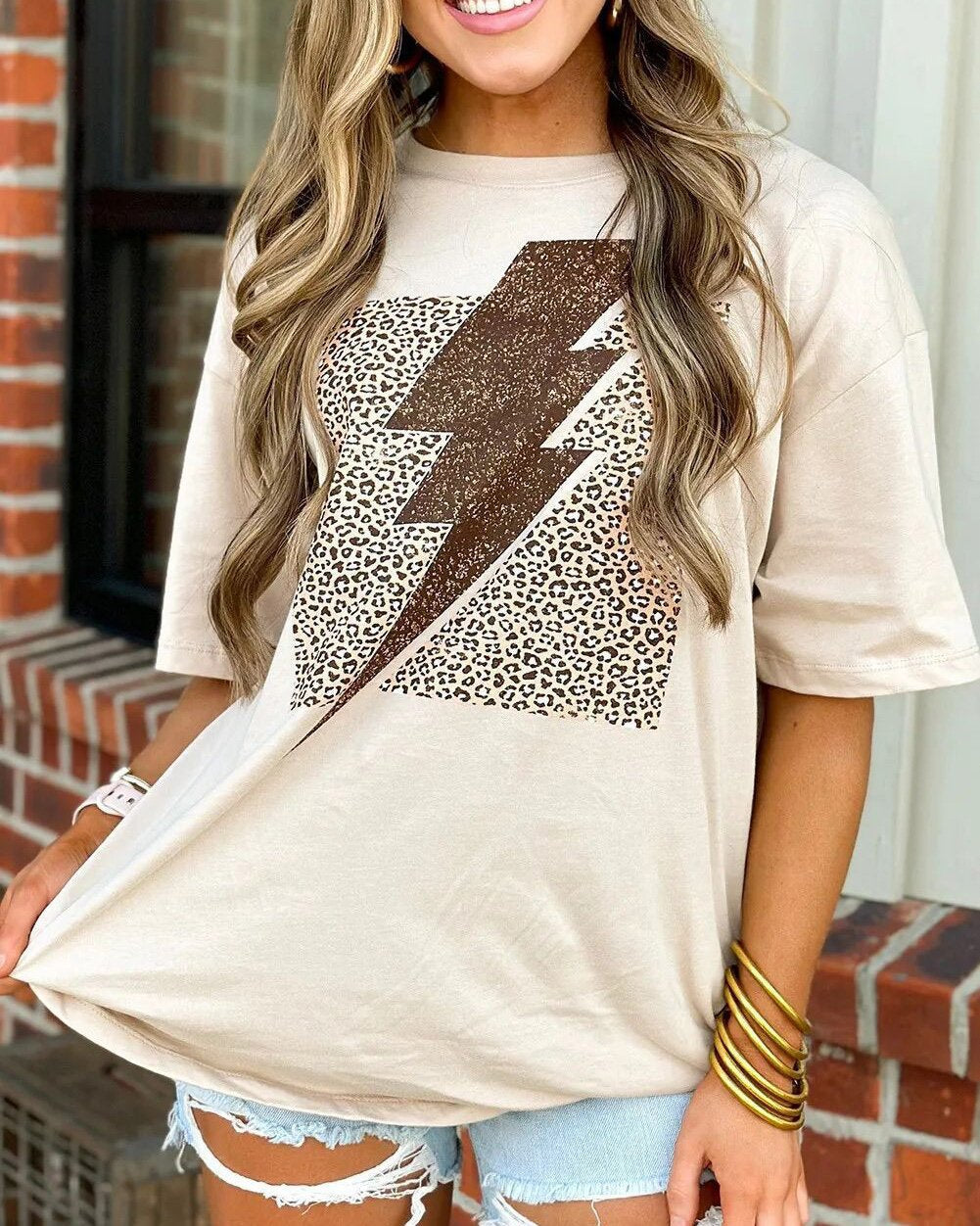 Lightning Leopard Pullover Round Neck Tee