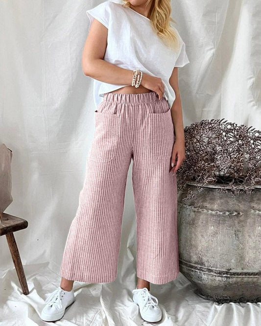 STRIPE CASUAL STRAIGHT LEG PANTS