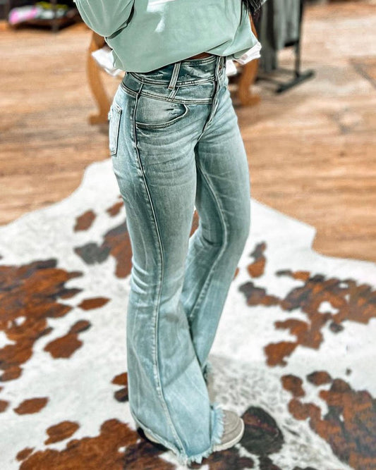 Restock!!  Western Raw Hem Flare Jeans