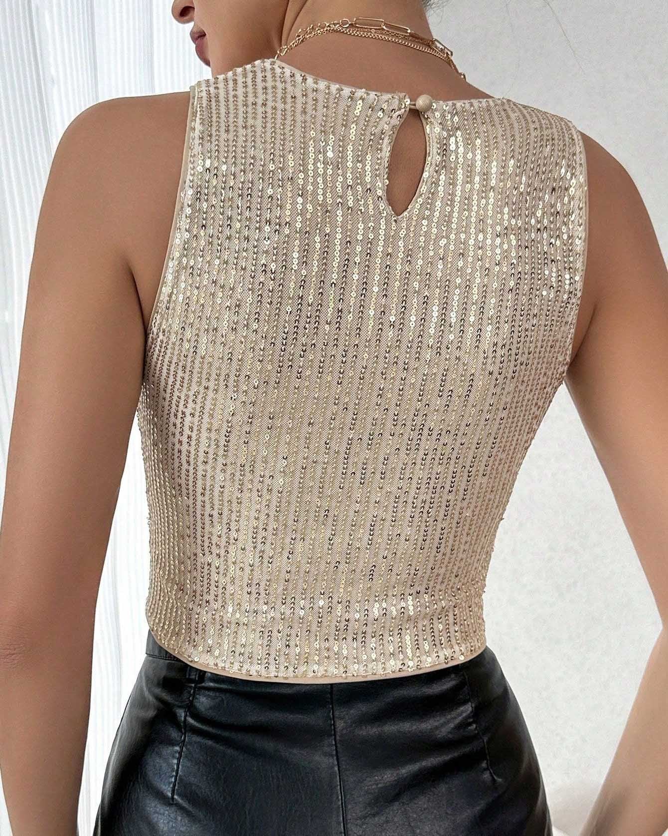 Solid Sequins Vest