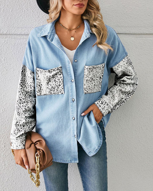 Loose Leopard Print Denim Shirt