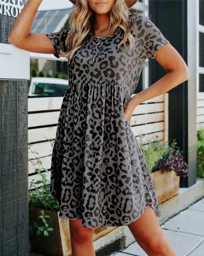 Crew Neck Leopard Print Dress