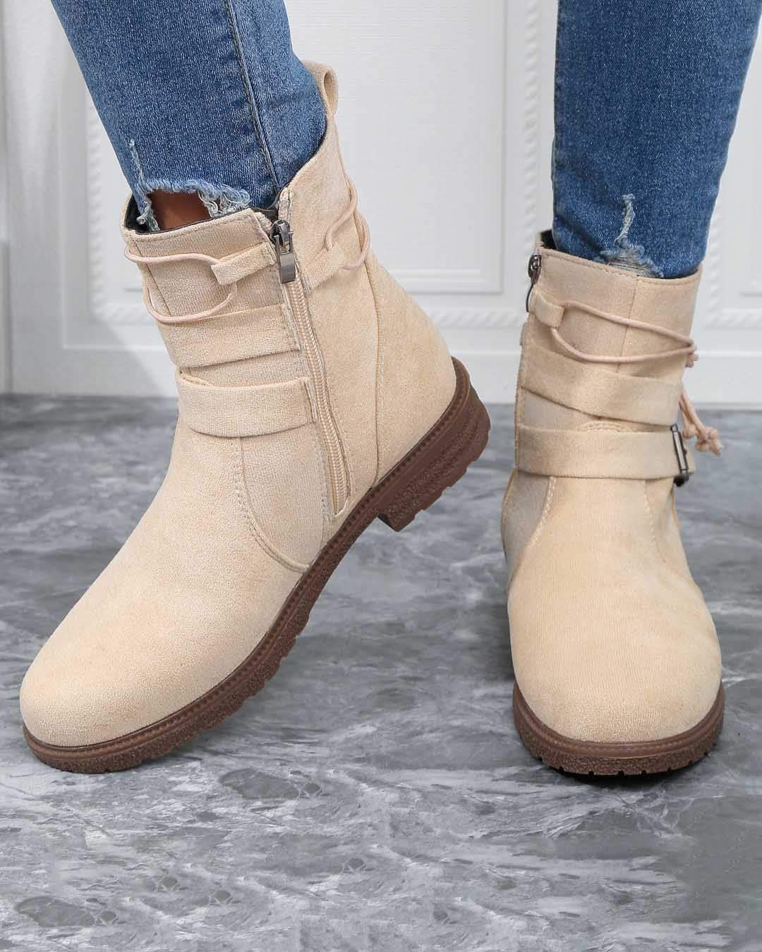 Faux Suede Zipper Boots