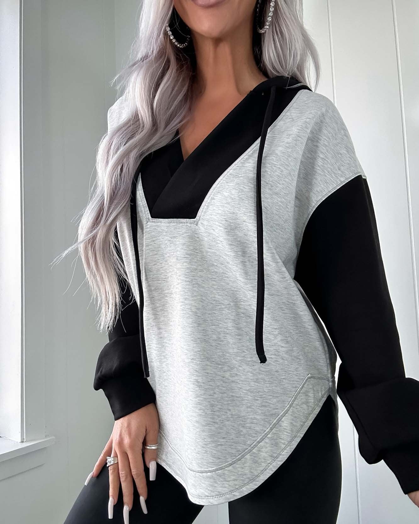 V Neck Comfy Oversized Hoodie