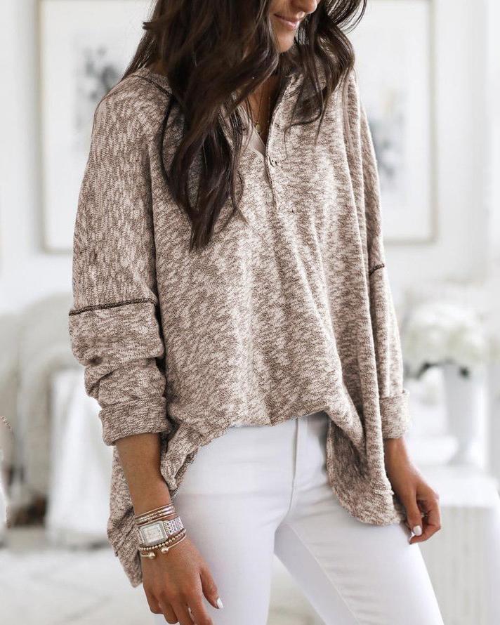 Long Sleeve V-Neck Button Top