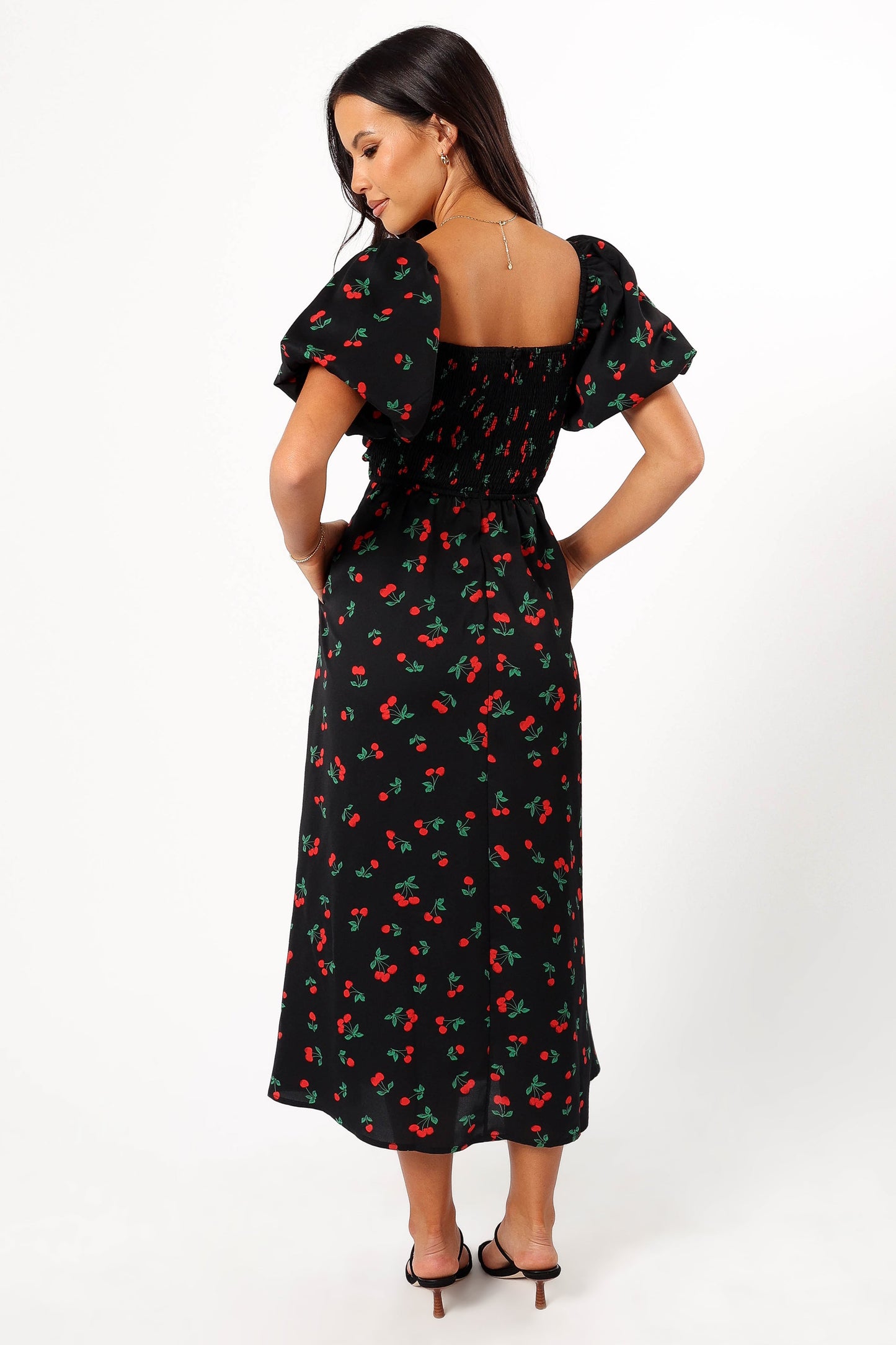 Chlo Puff Sleeve Midi Dress - Cherry Print