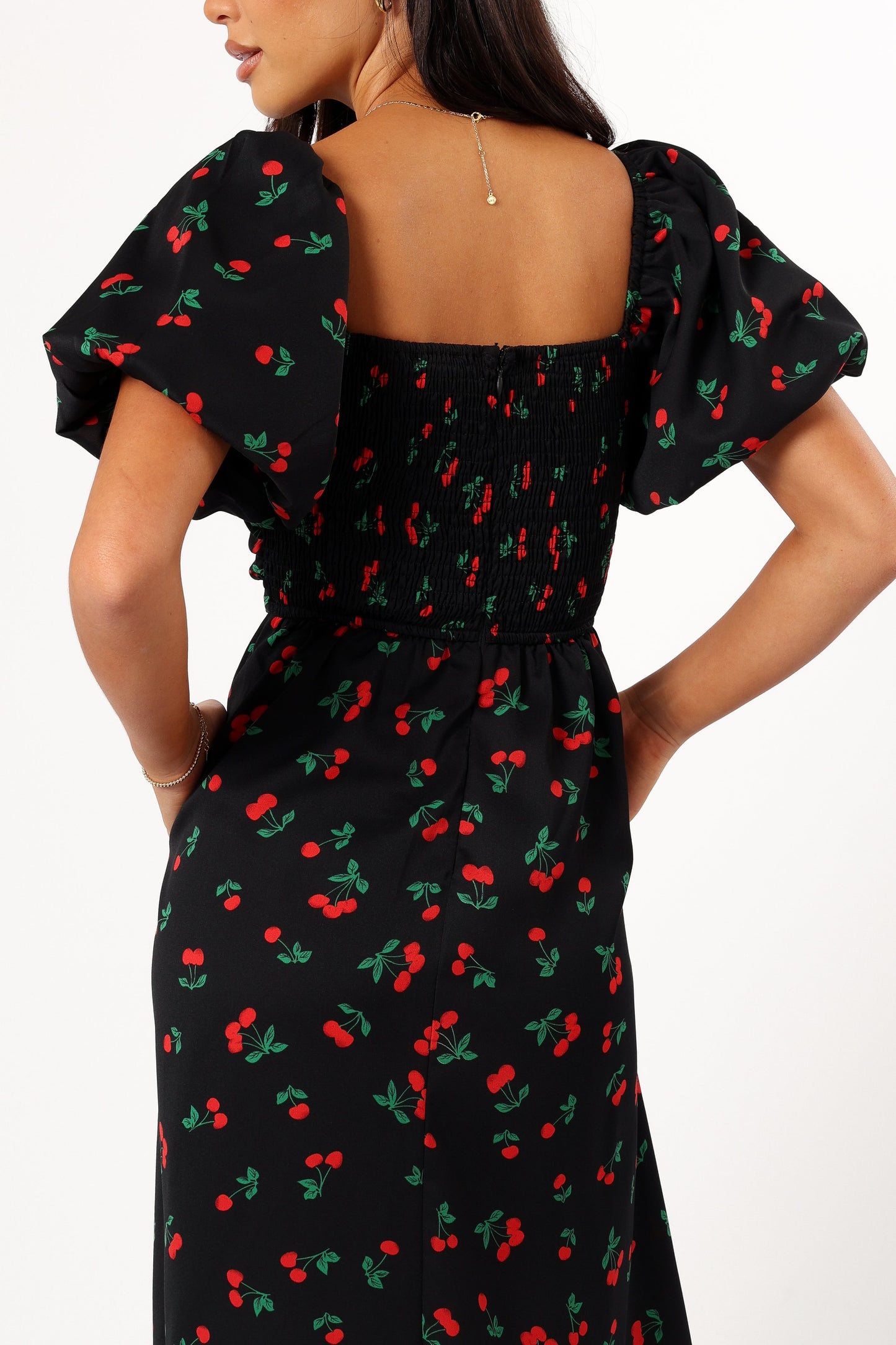 Chlo Puff Sleeve Midi Dress - Cherry Print