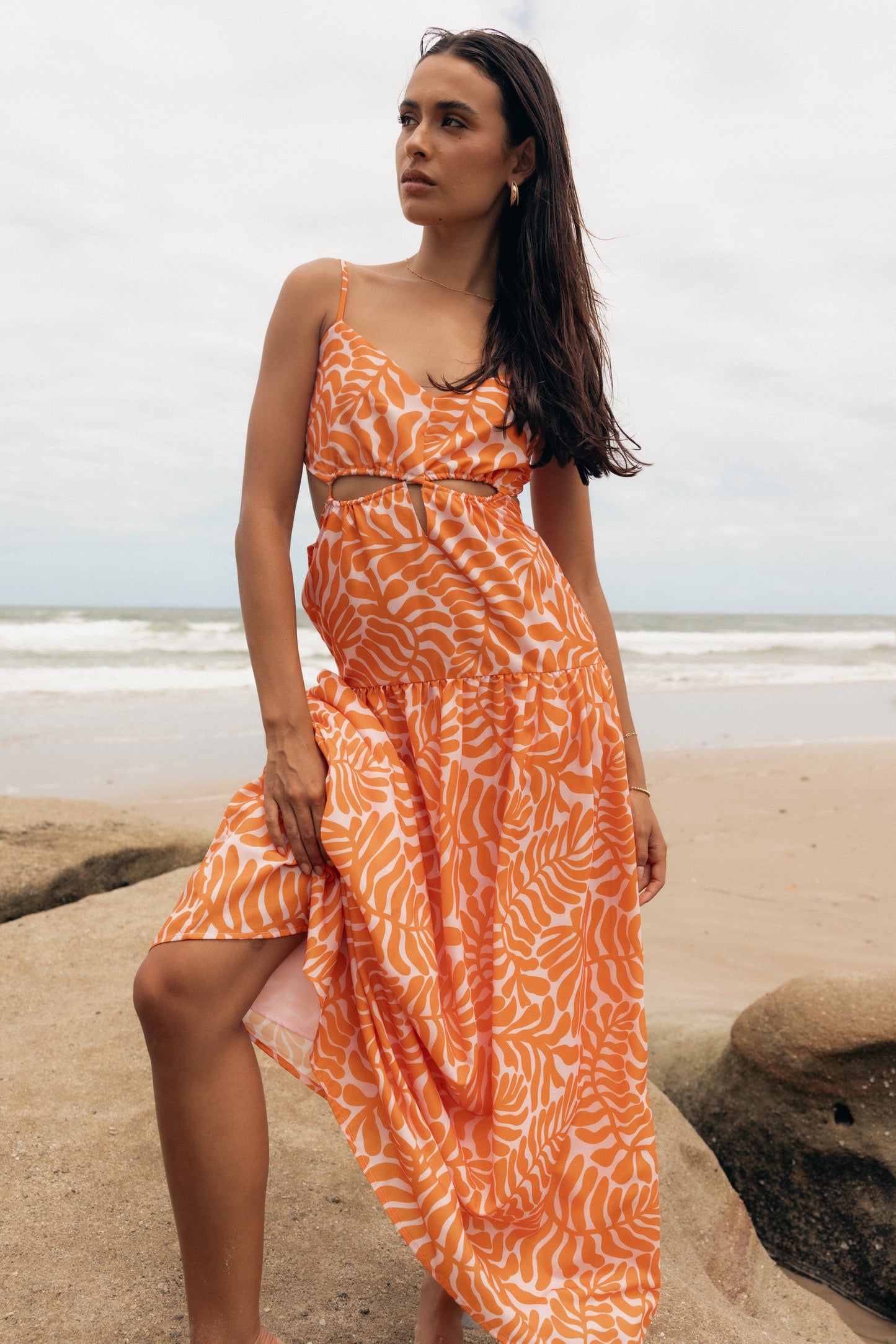 Dalton Cut Out Maxi Dress - Orange Print