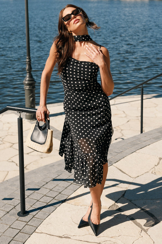 Francesca Midi Dress - Black Polka Dot