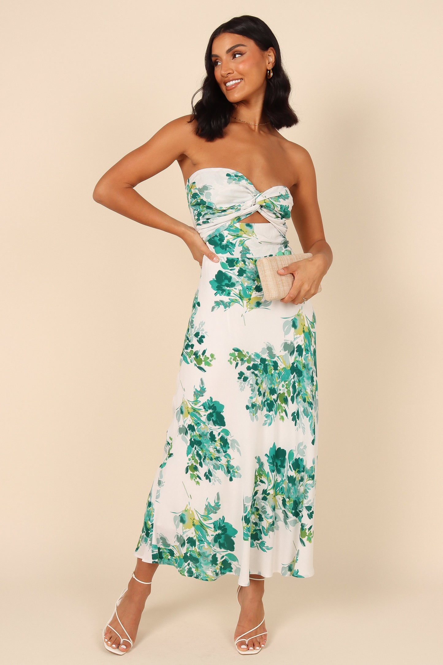 Teagan Strapless Midi Dress - Green Floral