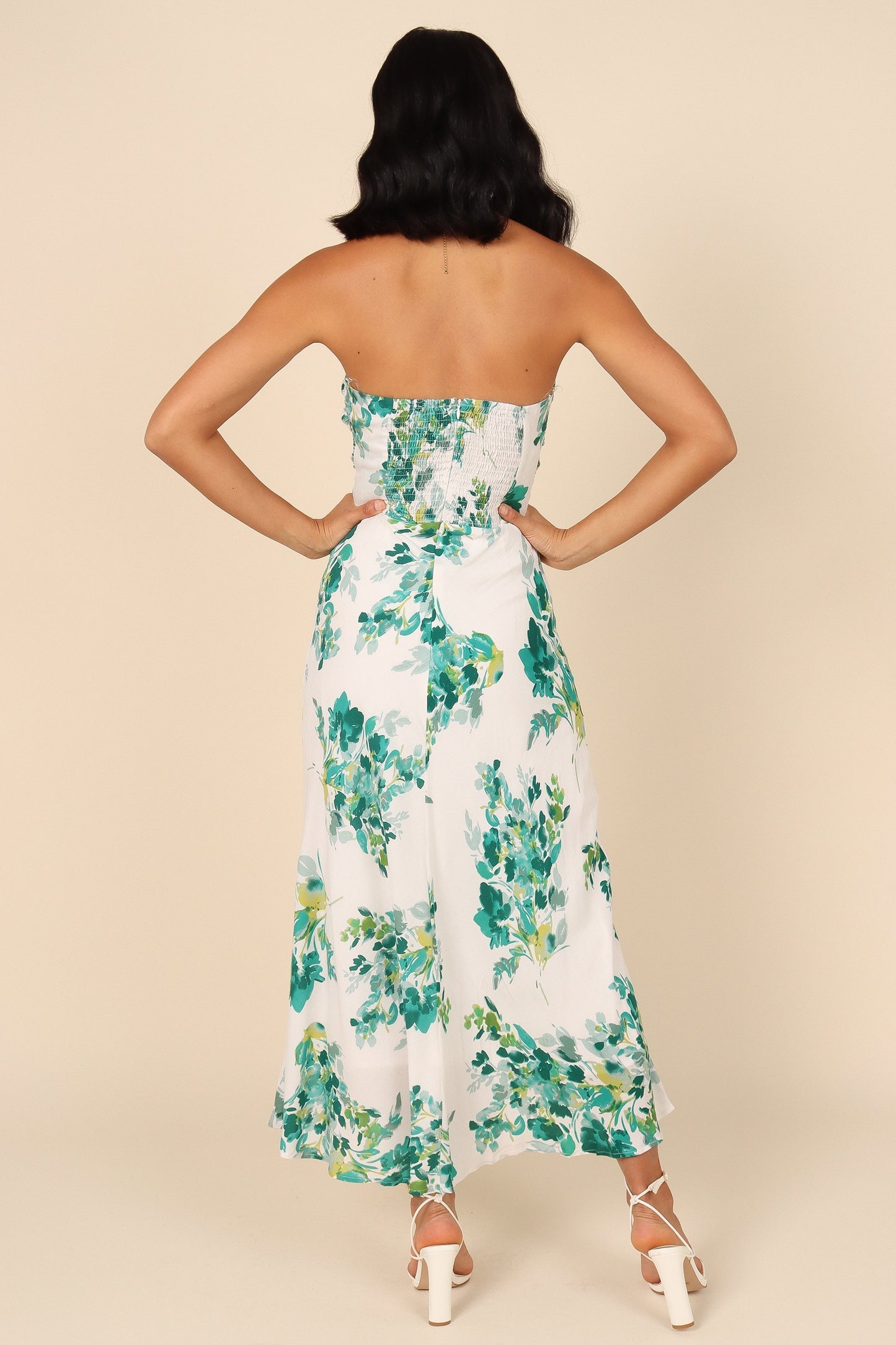 Teagan Strapless Midi Dress - Green Floral