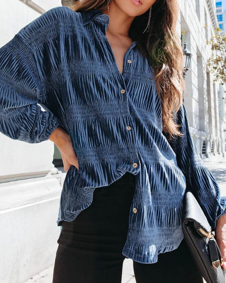 Wrinkle Velvet Long Sleeves Blouse