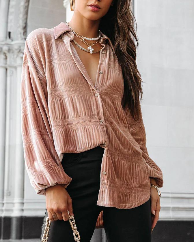 Wrinkle Velvet Long Sleeves Blouse